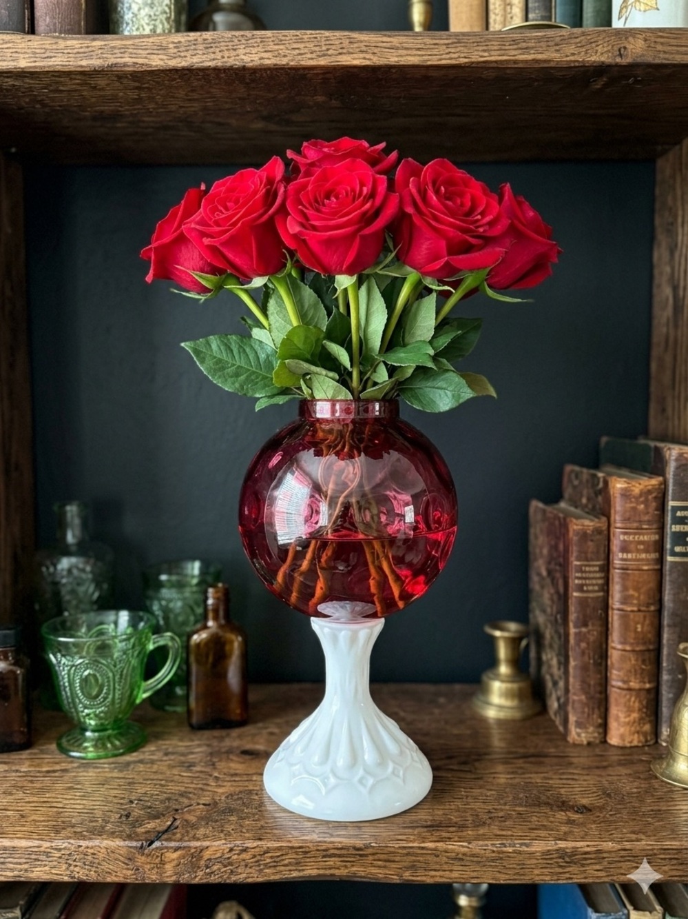 vintage Fenton Art Glass cranberry coin dot ivy ball vase